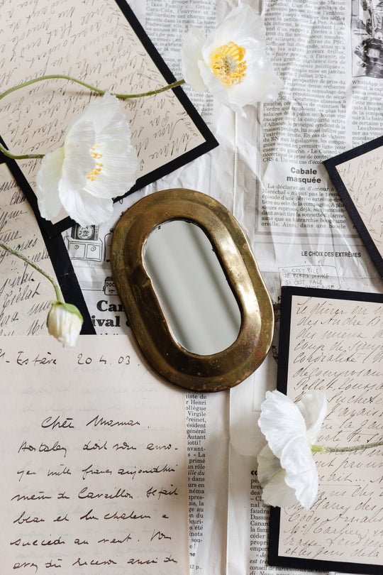 vintage french petite brass mirror