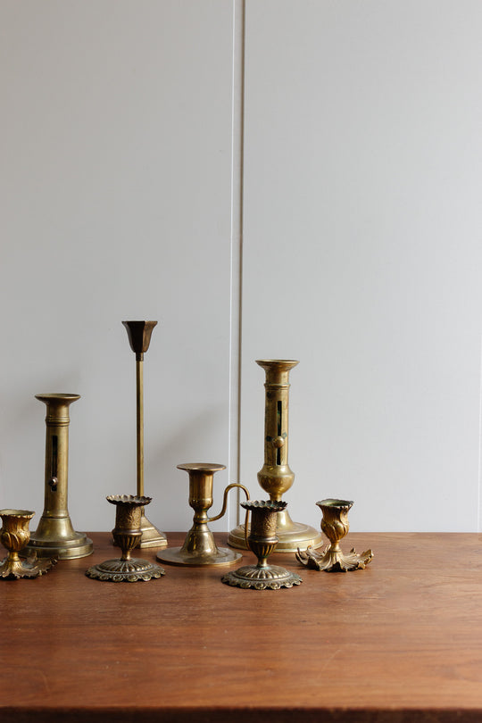 pair of vintage french brass candlesticks