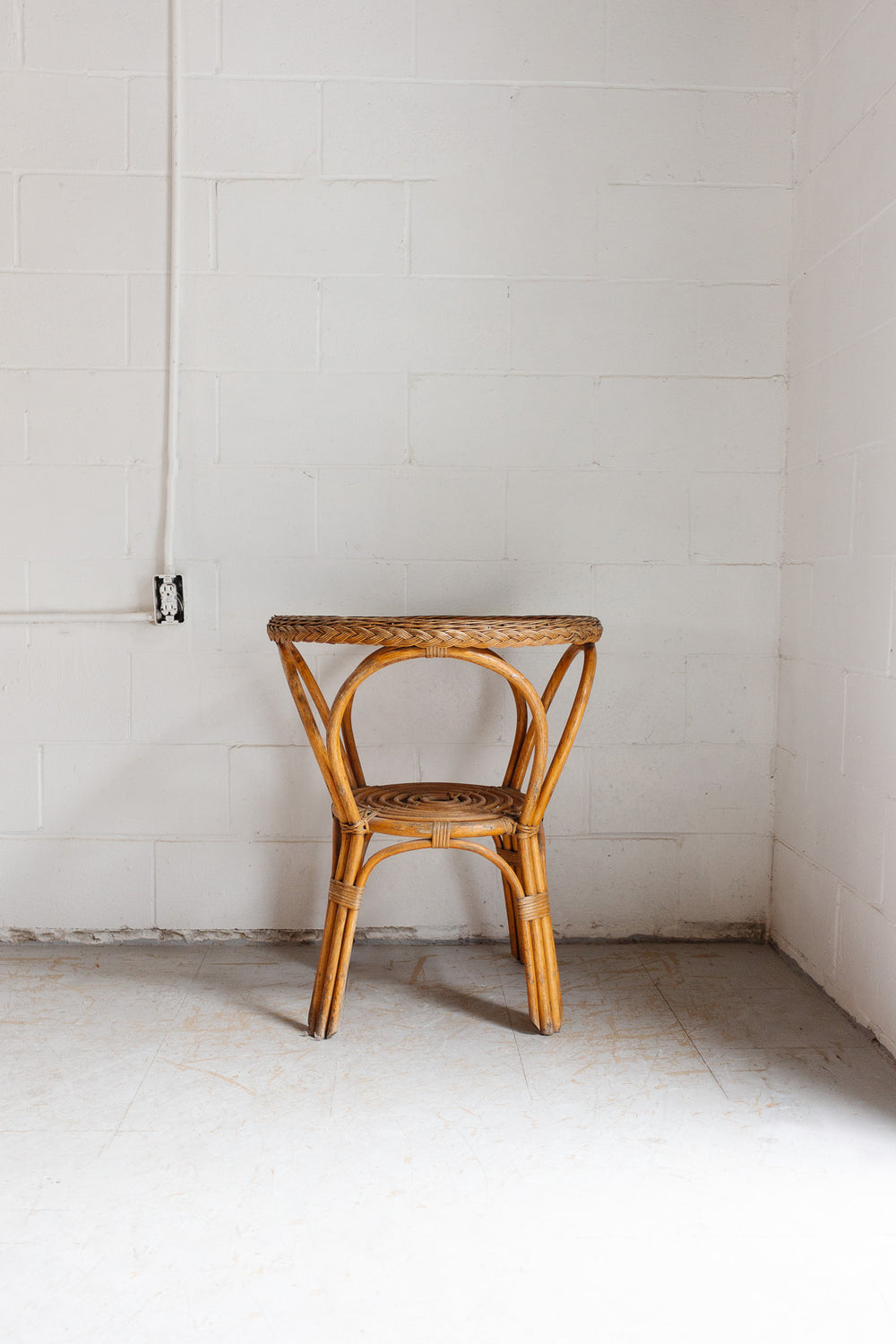 1960s french bamboo and rattan bistro table, in the style of Franco Albini