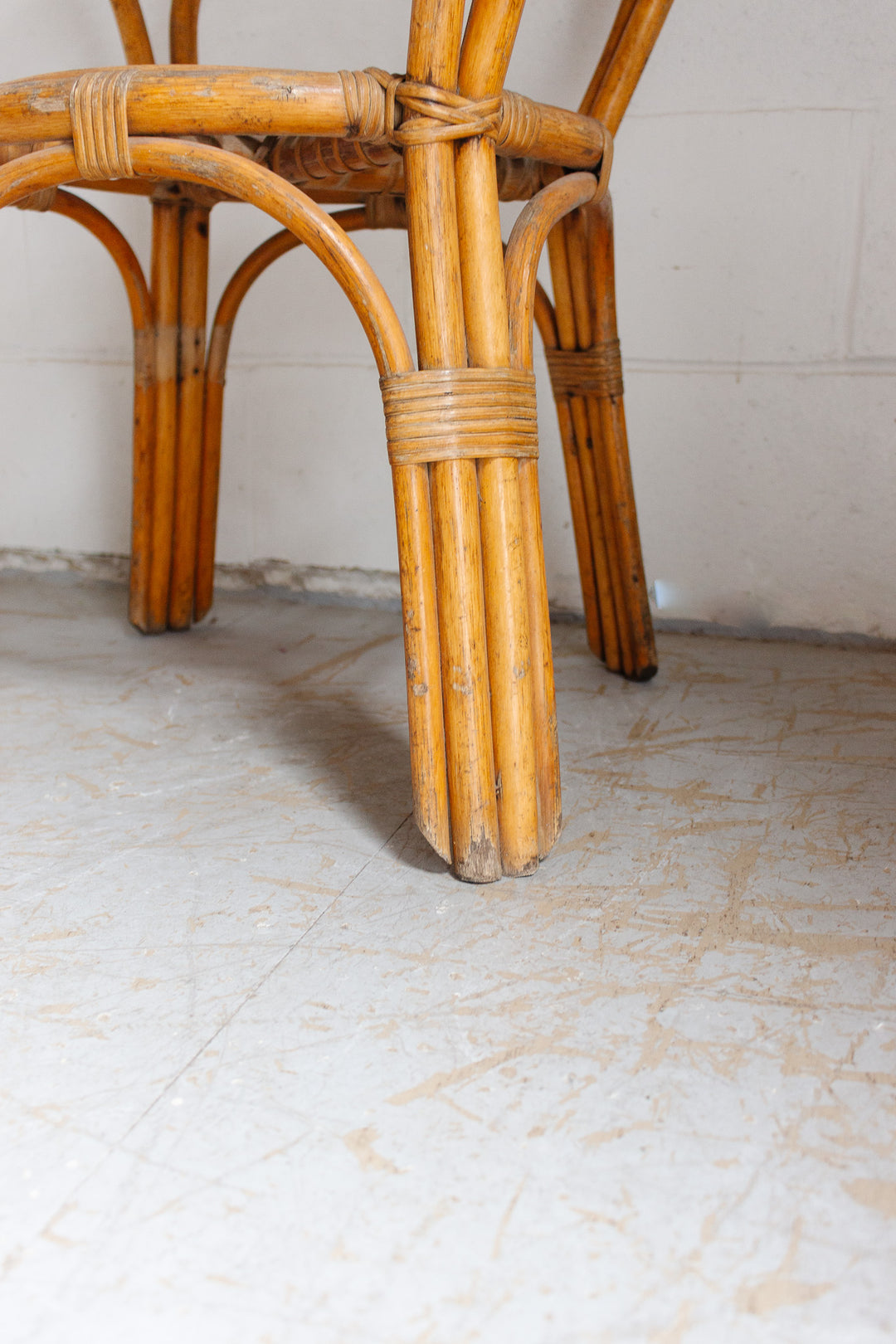 1960s french bamboo and rattan bistro table, in the style of Franco Albini