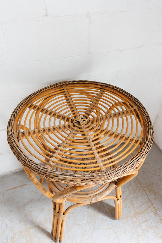 1960s french bamboo and rattan bistro table, in the style of Franco Albini