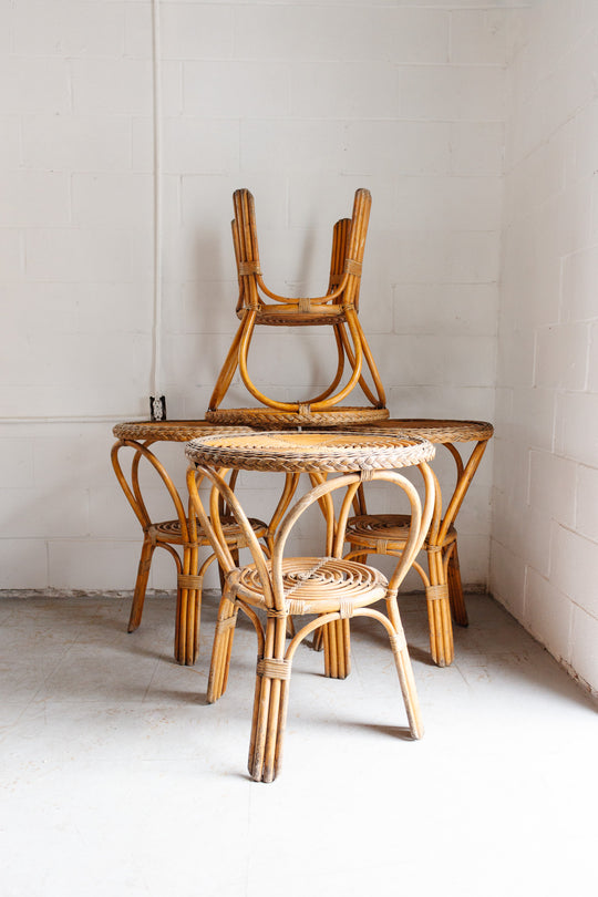 1960s french bamboo and rattan bistro table, in the style of Franco Albini