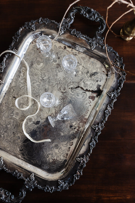 vintage old english reproduction silver tray