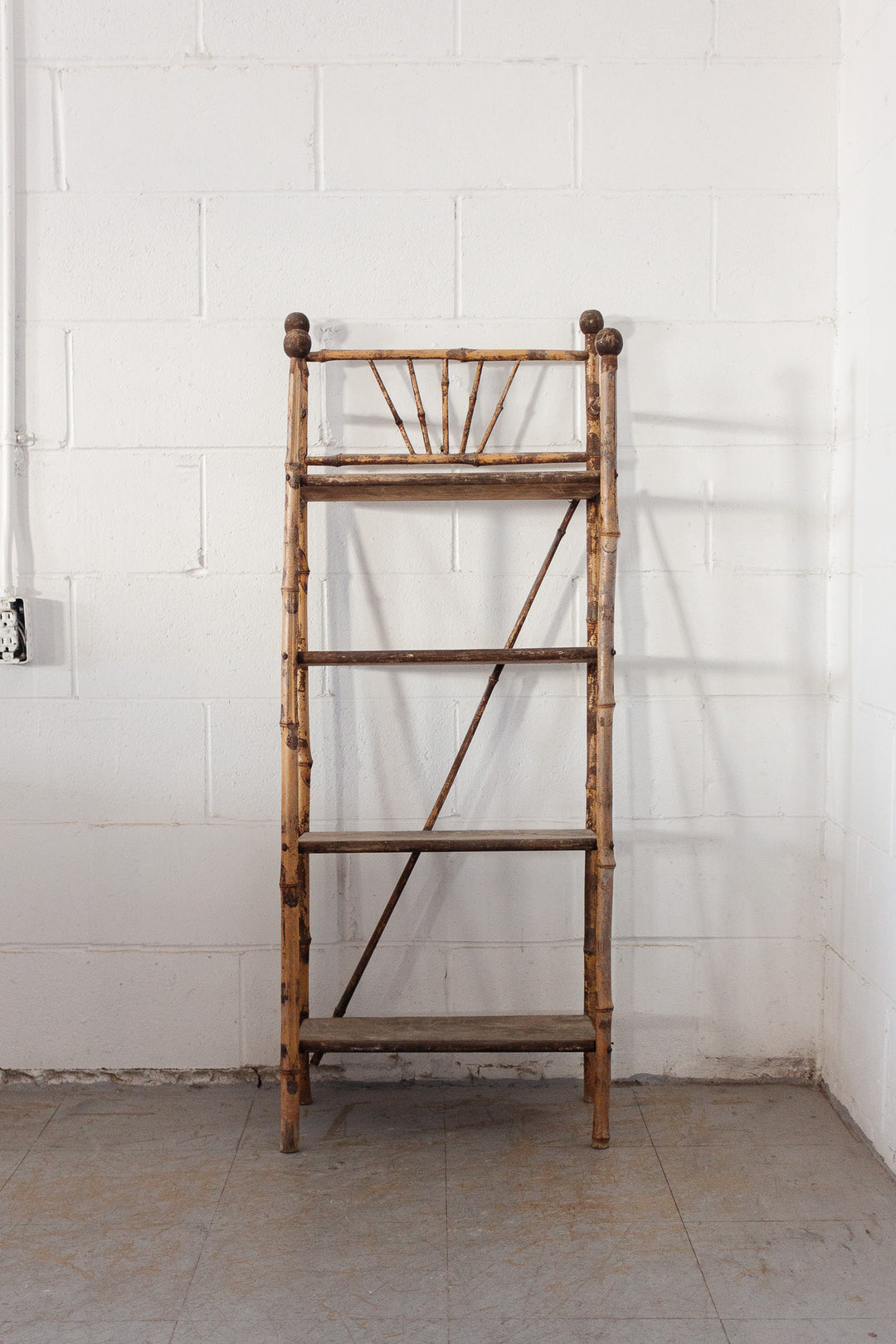 antique french burnt bamboo shelf