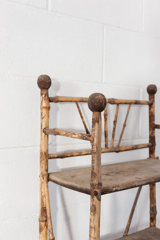 antique french burnt bamboo shelf