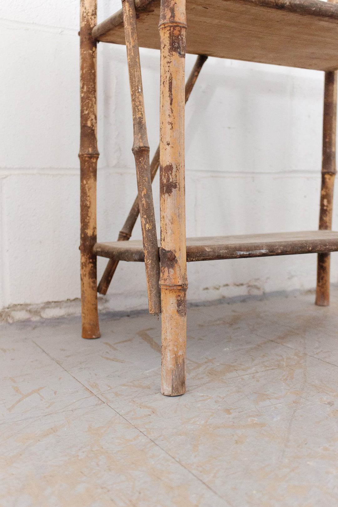 antique french burnt bamboo shelf