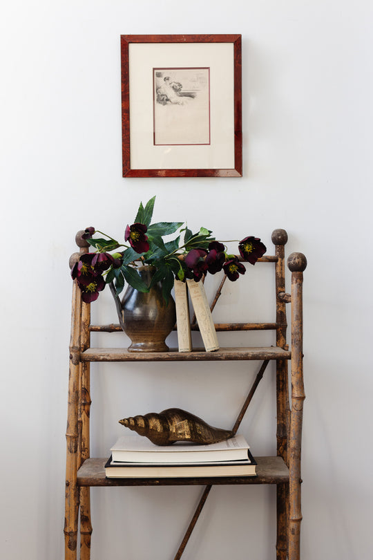 antique french burnt bamboo shelf