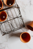 1930s French art deco wire windowsill basket and vintage terra cotta pot set