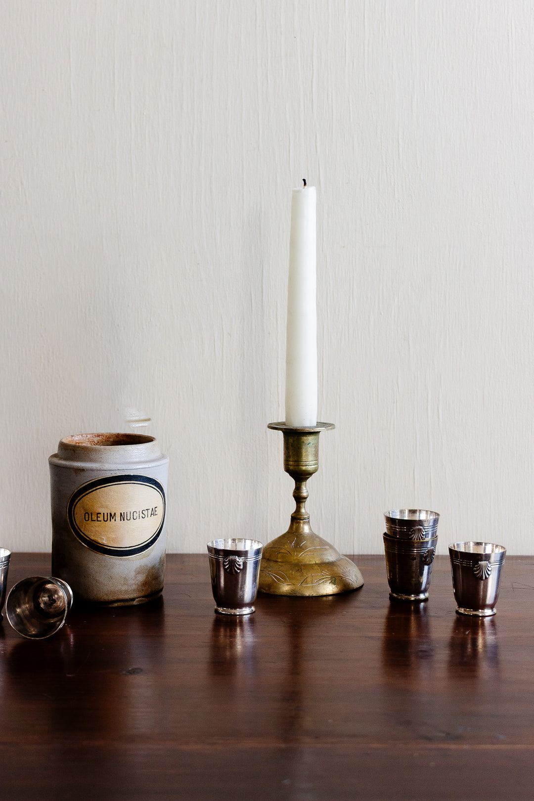 antique french hand etched brass candlestick