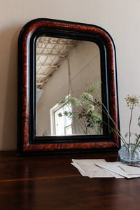 antique french louis-philippe mirror with tortoiseshell ebonized frame