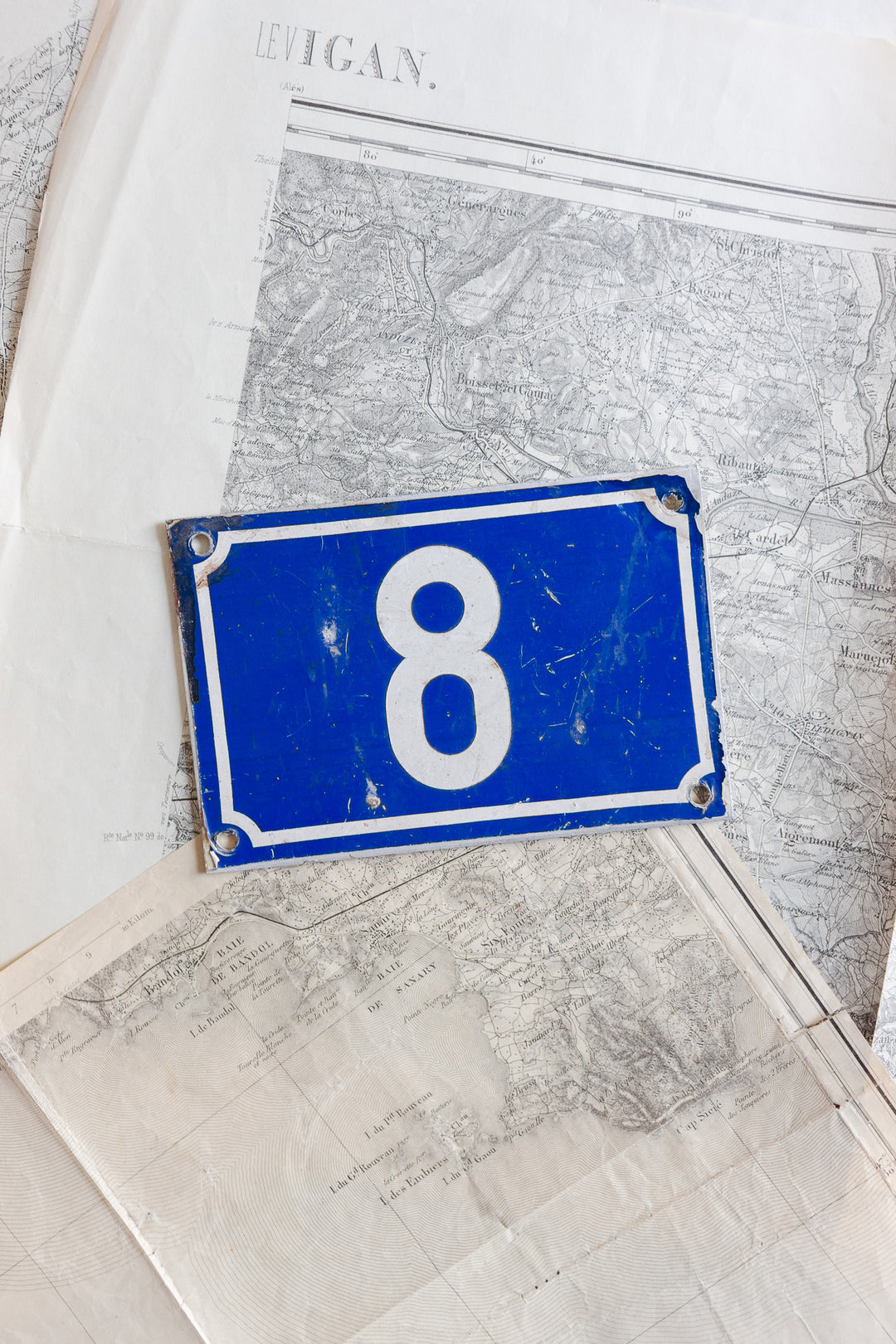 vintage french enamel apartment number 8