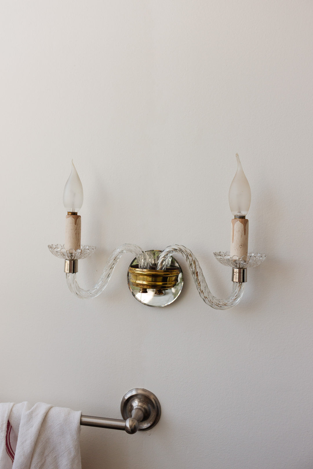 pair of vintage french murano glass double wall sconces