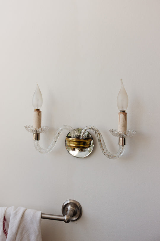 pair of vintage french murano glass double wall sconces