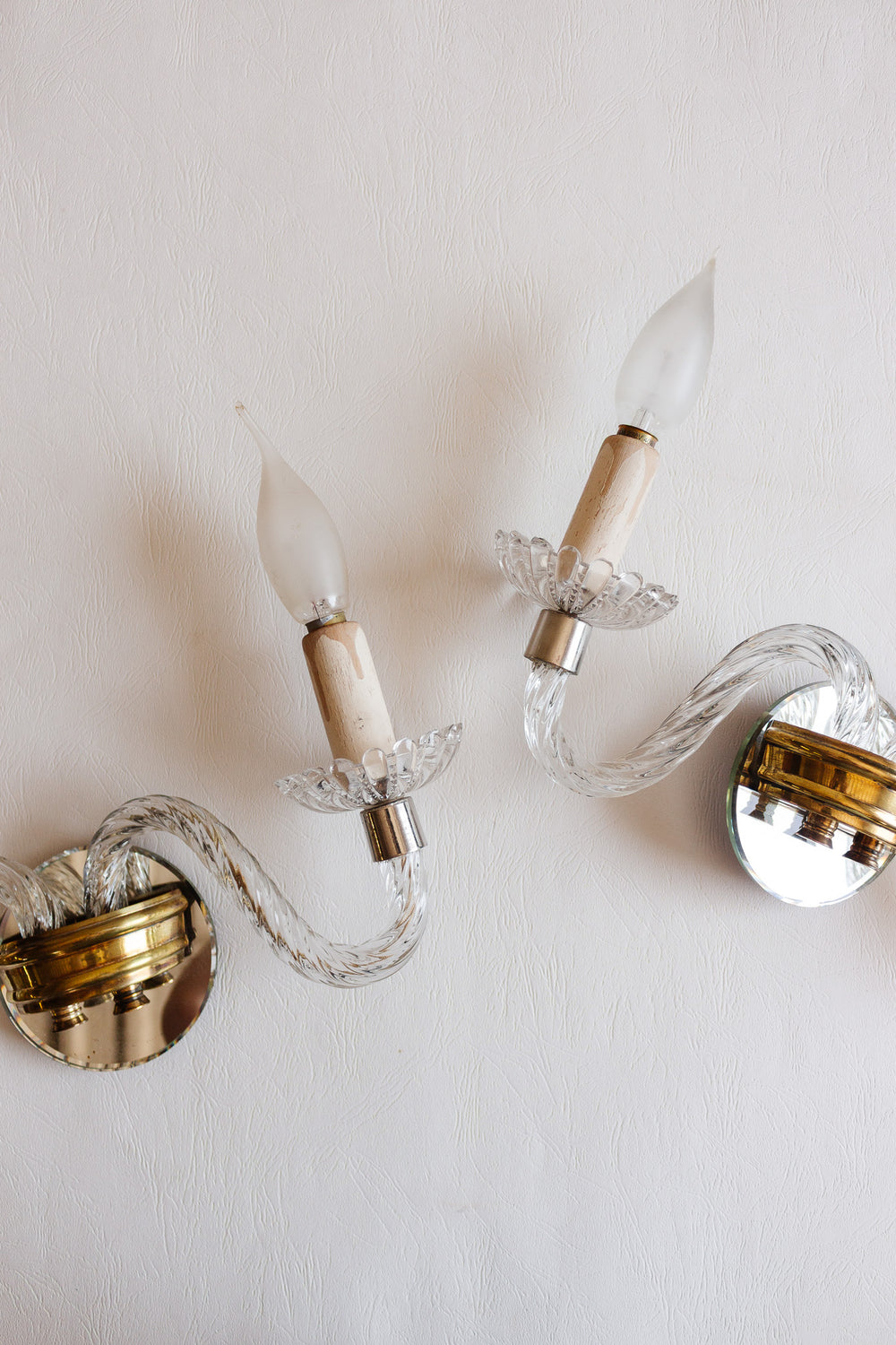 pair of vintage french murano glass double wall sconces