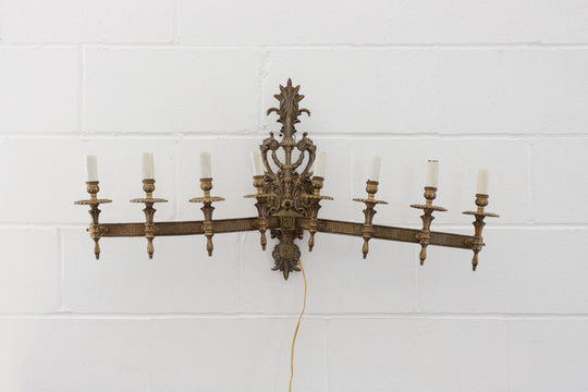 midcentury french 8-light brass wall light sconce