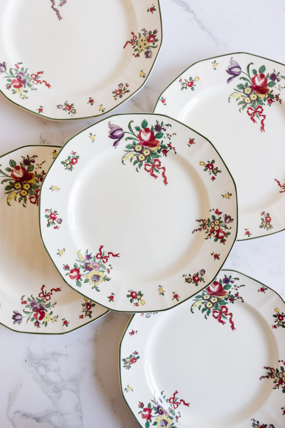 set of 5 royal doulton "old leeds sprays" dinner plates