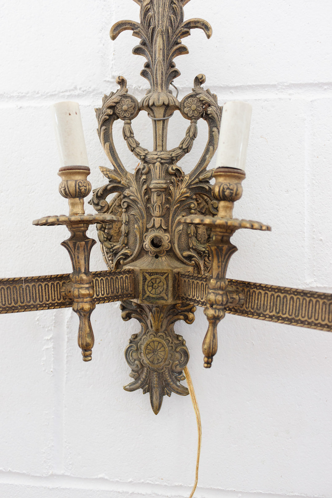 midcentury french 8-light brass wall light sconce