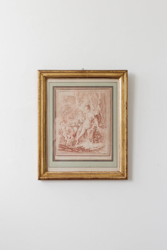 pair of 18th century French chalk-manner (sanguine) crayon engravings