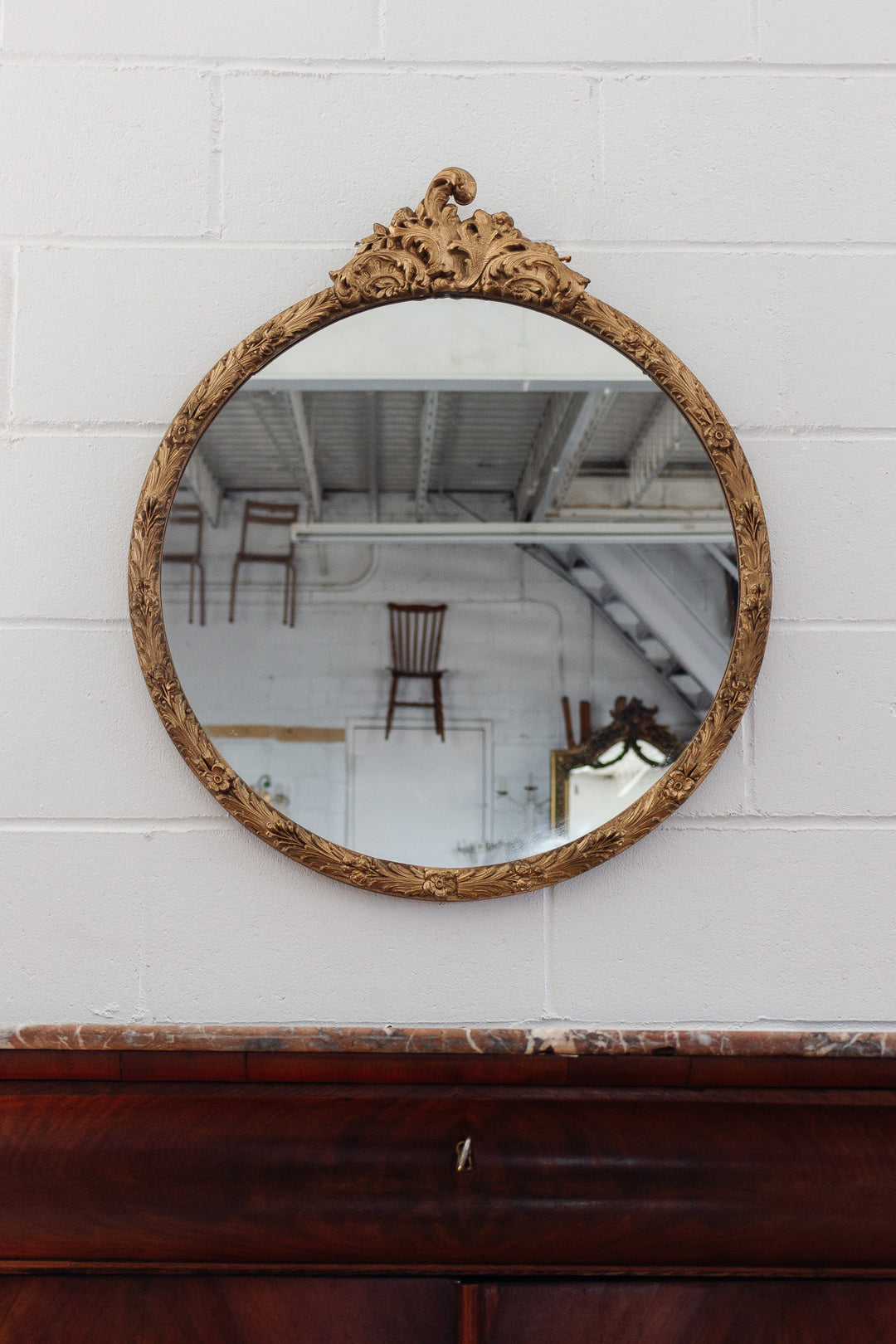 vintage european gilt wood round mirror