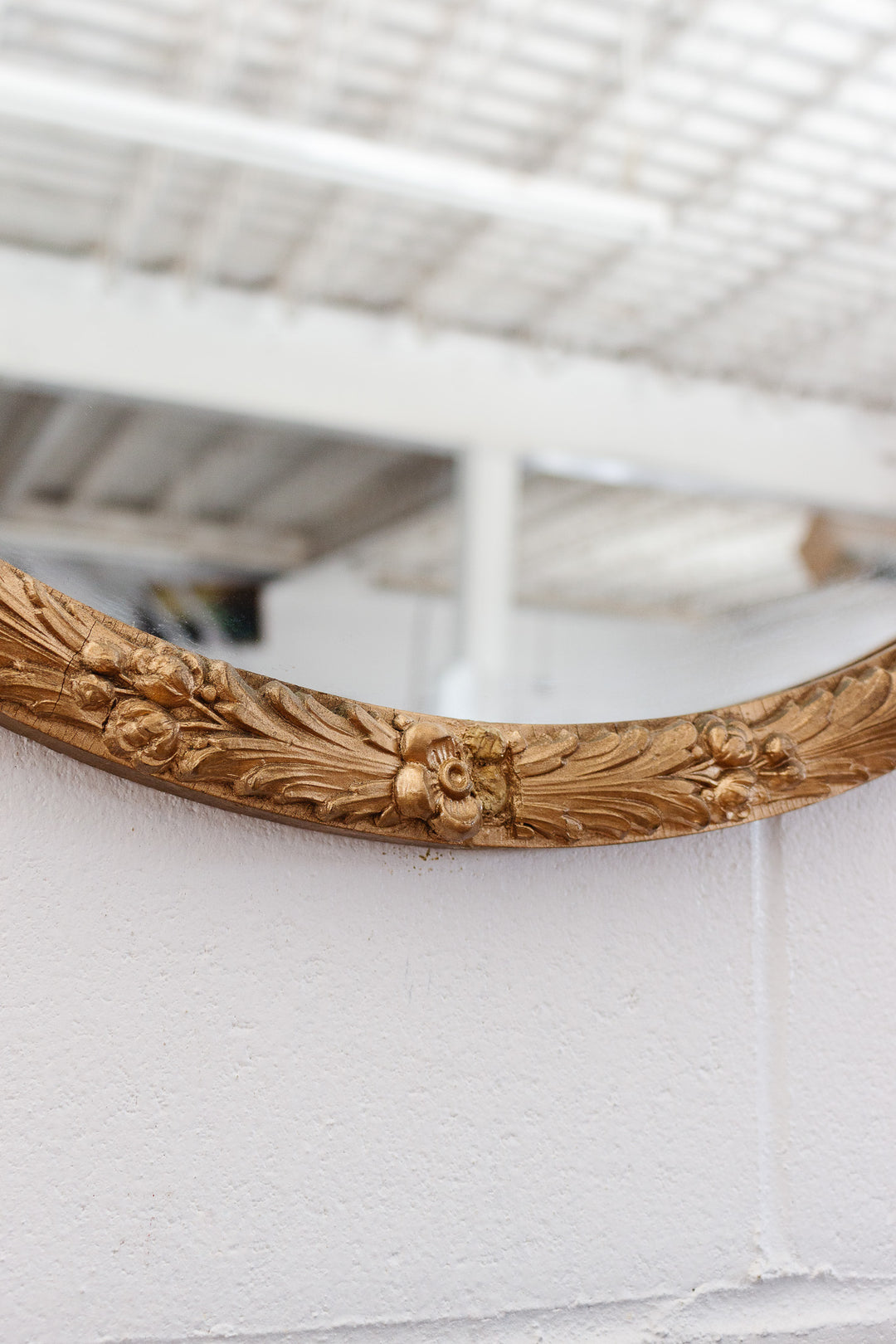 vintage european gilt wood round mirror