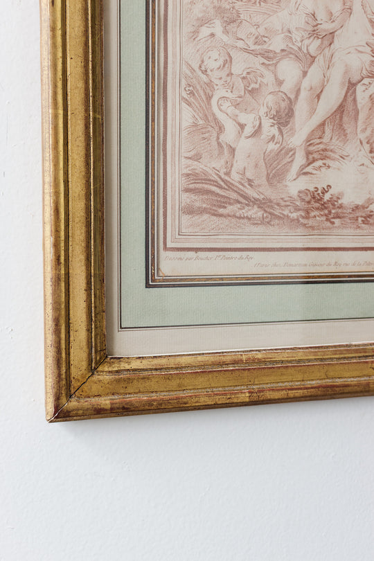 pair of 18th century French chalk-manner (sanguine) crayon engravings