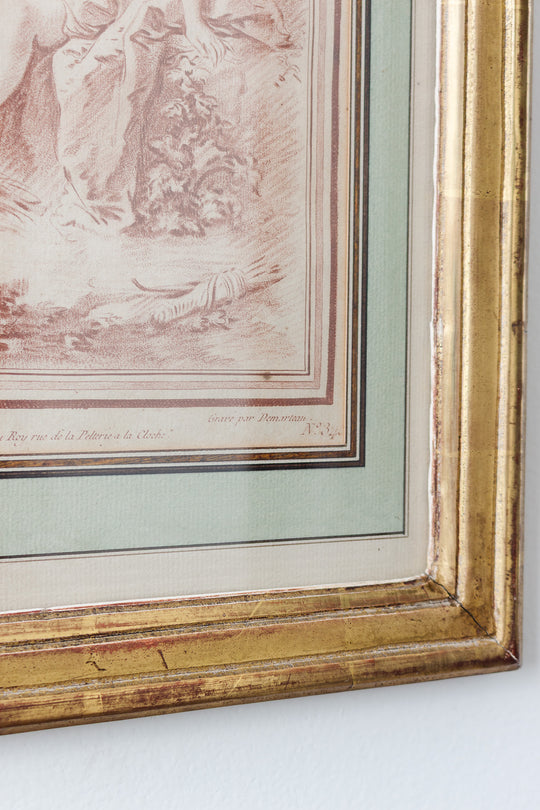pair of 18th century French chalk-manner (sanguine) crayon engravings