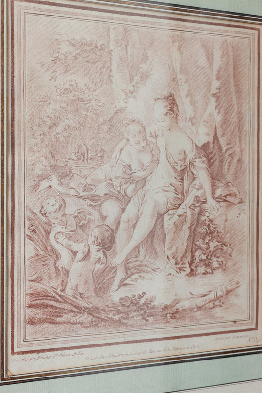 pair of 18th century French chalk-manner (sanguine) crayon engravings