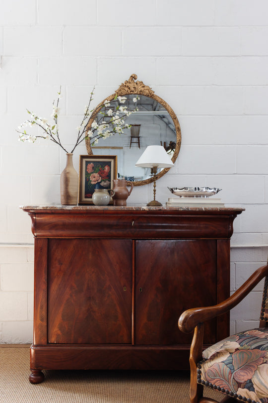 vintage european gilt wood round mirror