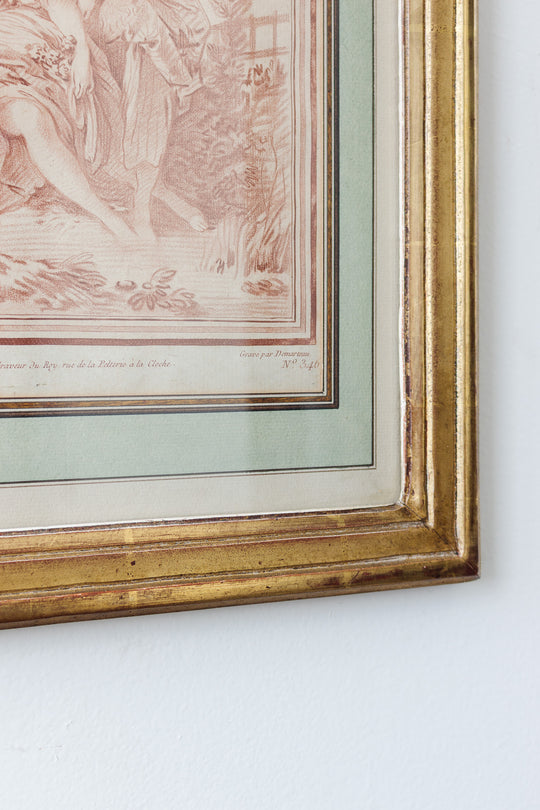 pair of 18th century French chalk-manner (sanguine) crayon engravings
