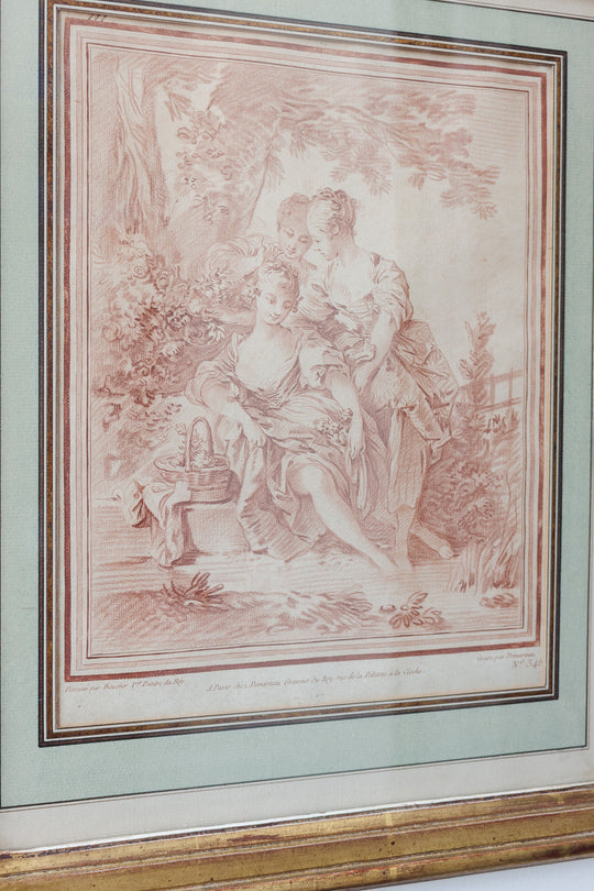 pair of 18th century French chalk-manner (sanguine) crayon engravings