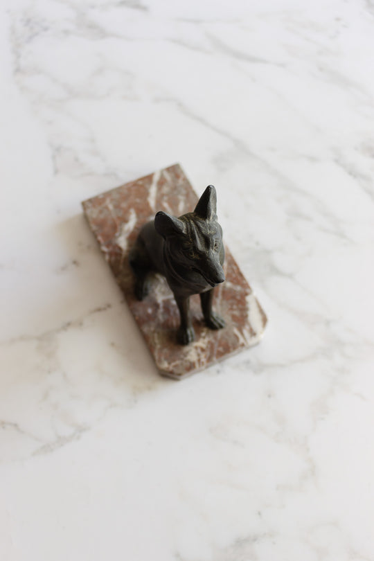 vintage french metal and marble german shepherd book ends