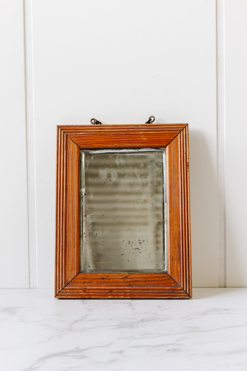 antique french carved pine mirror with charming wear and desilvering