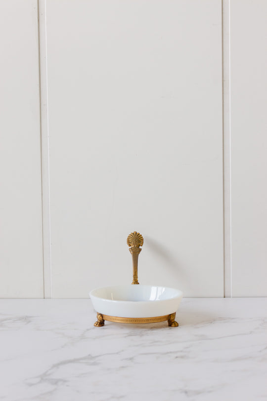 antique french bronze and "bulle de savon" opaline dish