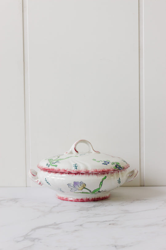antique longwy "marseille" polychrome soupière