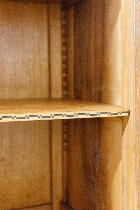 antique french walnut art deco sideboard with marble top, vitrine cabinet, and mirrored sides