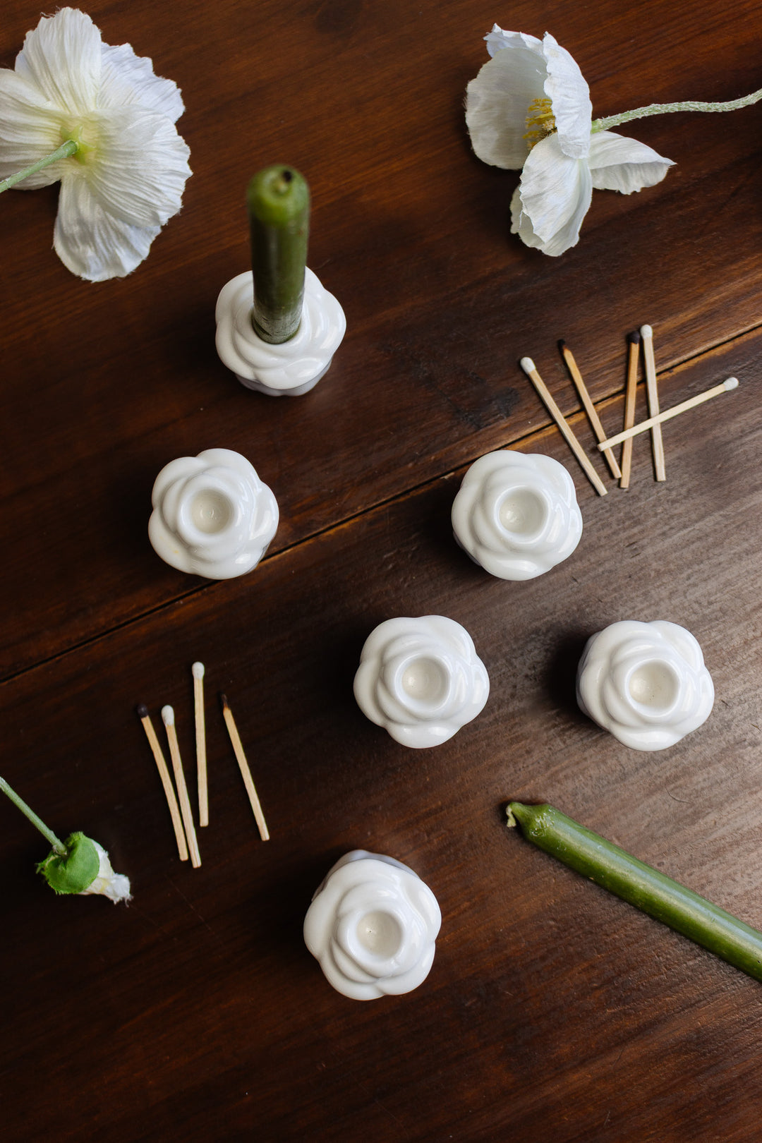 vintage french rosebud porcelain candle holders