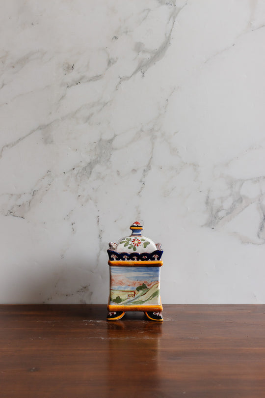 1930s italian majolica square canister pair