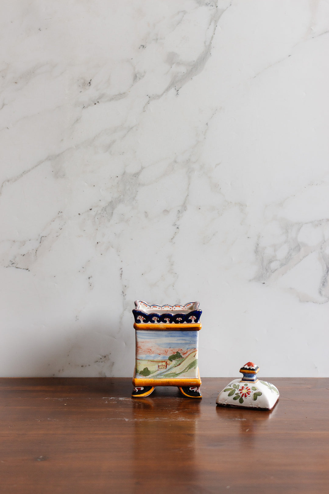 1930s italian majolica square canister pair