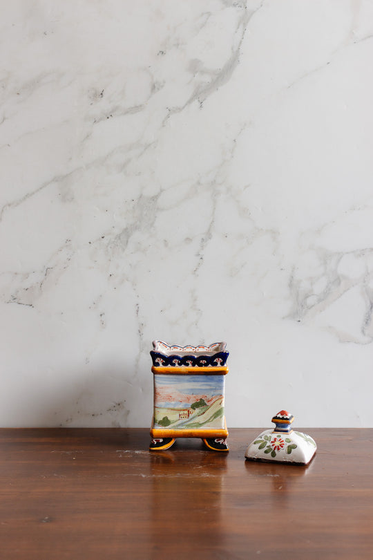 1930s italian majolica square canister pair