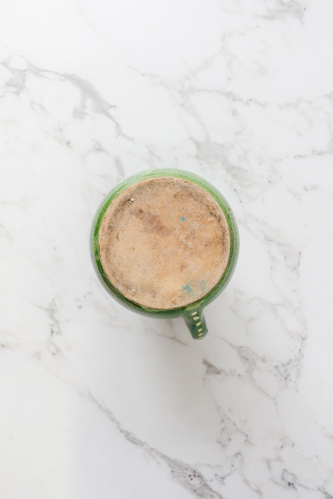 antique french green painted stoneware pitcher