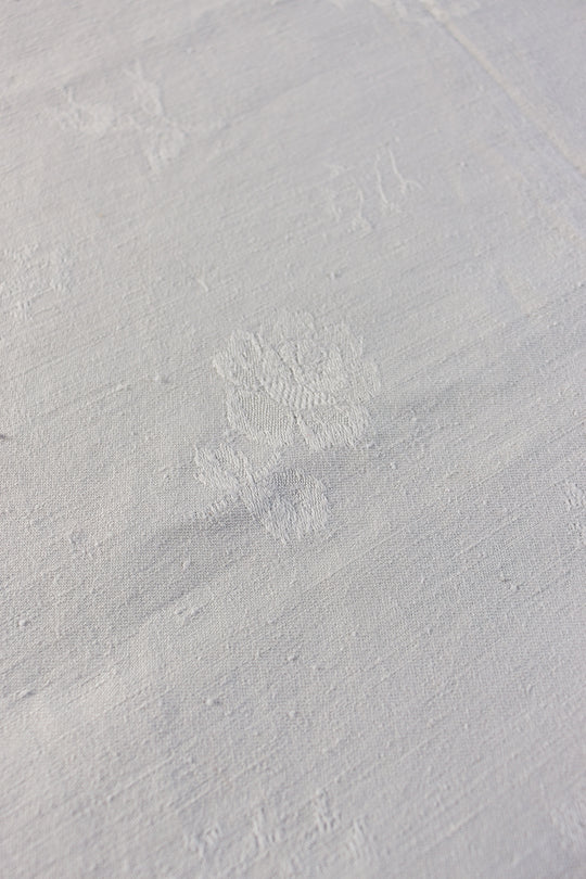 turn of the century French monogrammed white linen table cloth