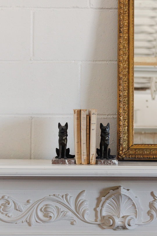 vintage french metal and marble german shepherd book ends