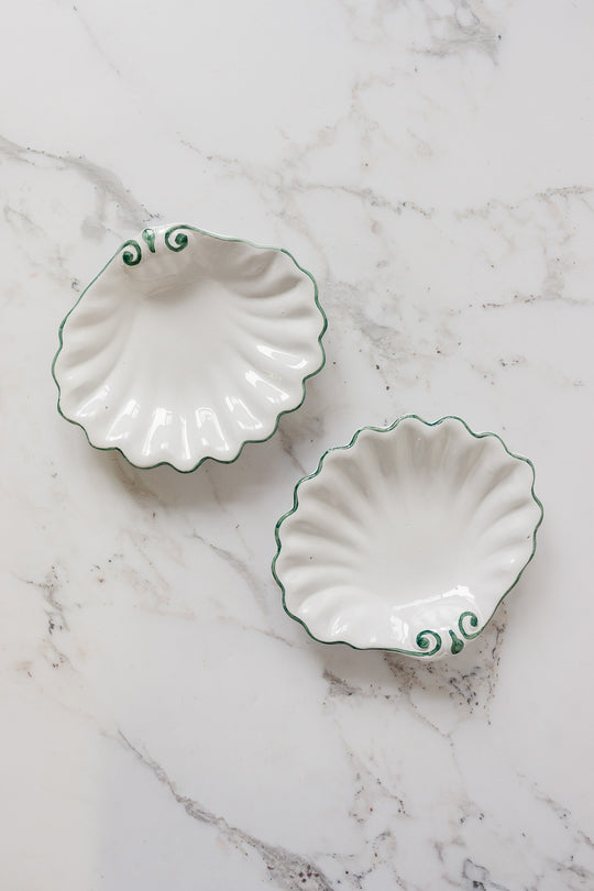 vintage French green and white shell plates