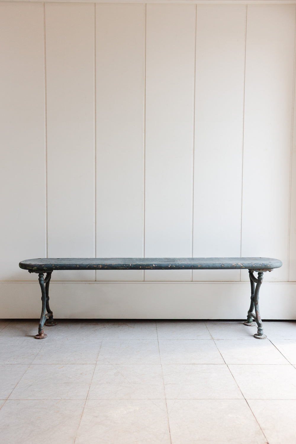 antique wood and cast iron farmhouse bench