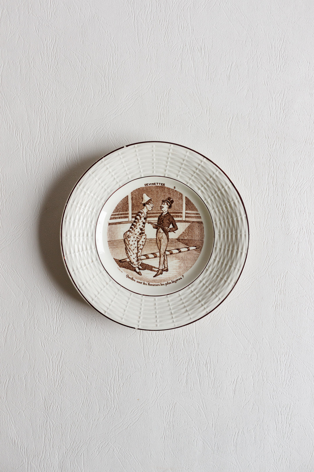 set of 5 antique french sarreguemines talking plates