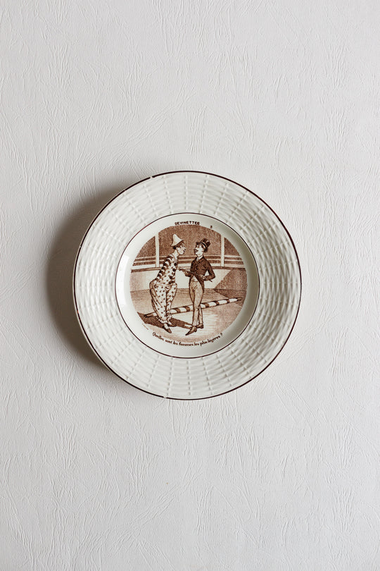set of 5 antique french sarreguemines talking plates