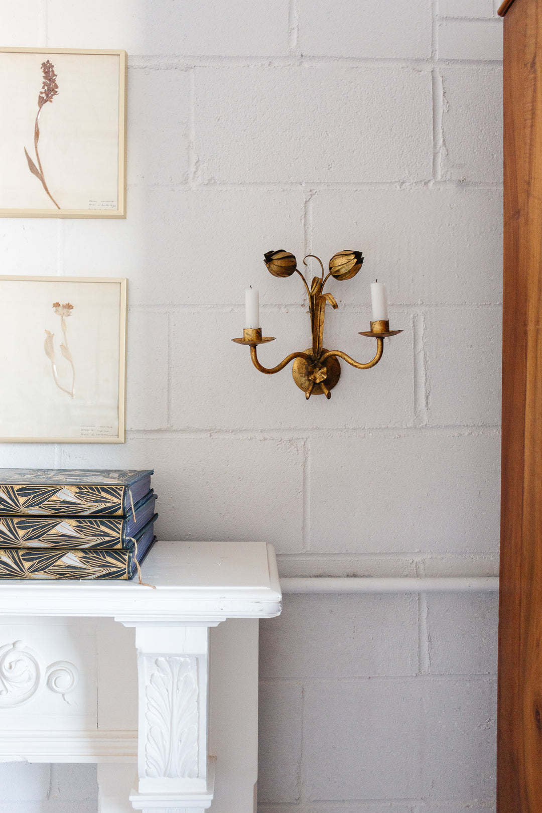 midcentury French gilt foliate wall sconce