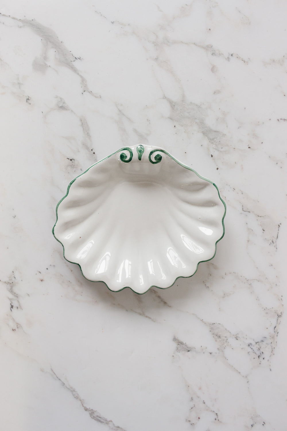 vintage French green and white shell plates