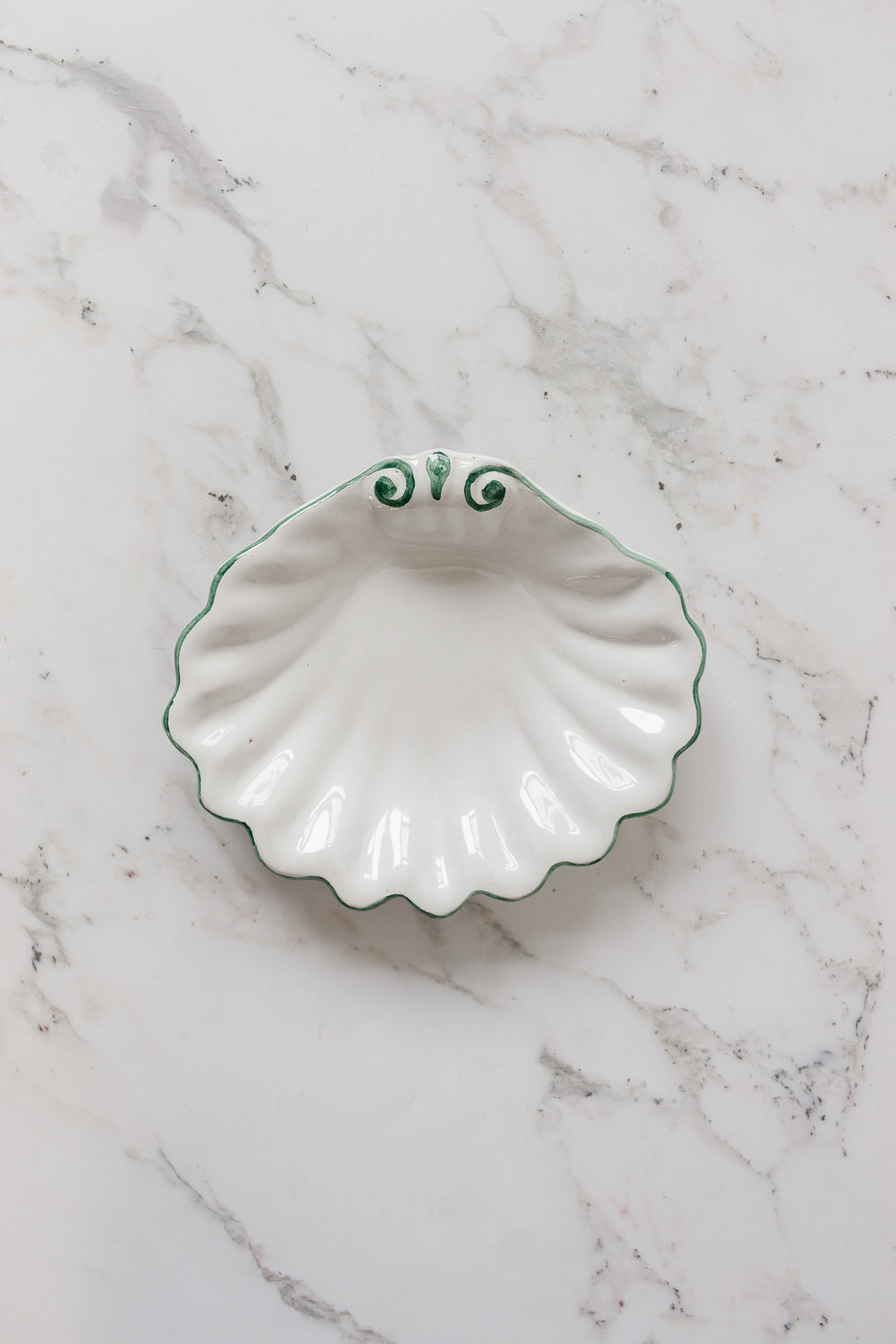 vintage French green and white shell plates