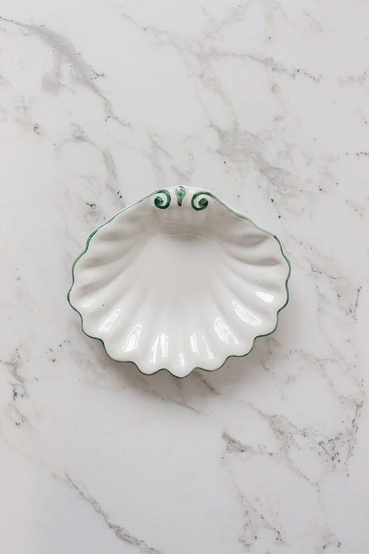vintage French green and white shell plates